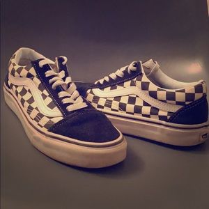 Black and white checkered lace up Vans